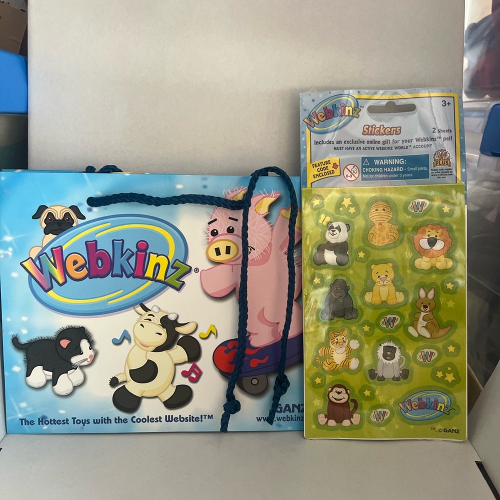 WEBKINZ STICKERS-2 SHEETS- Green W Code 
& Webkinz Gift Bag New